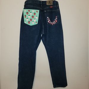 Handpainted Strawberry Wrangler Jeans